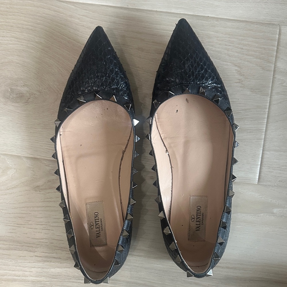 Valentino Black Textured Studded Loafers